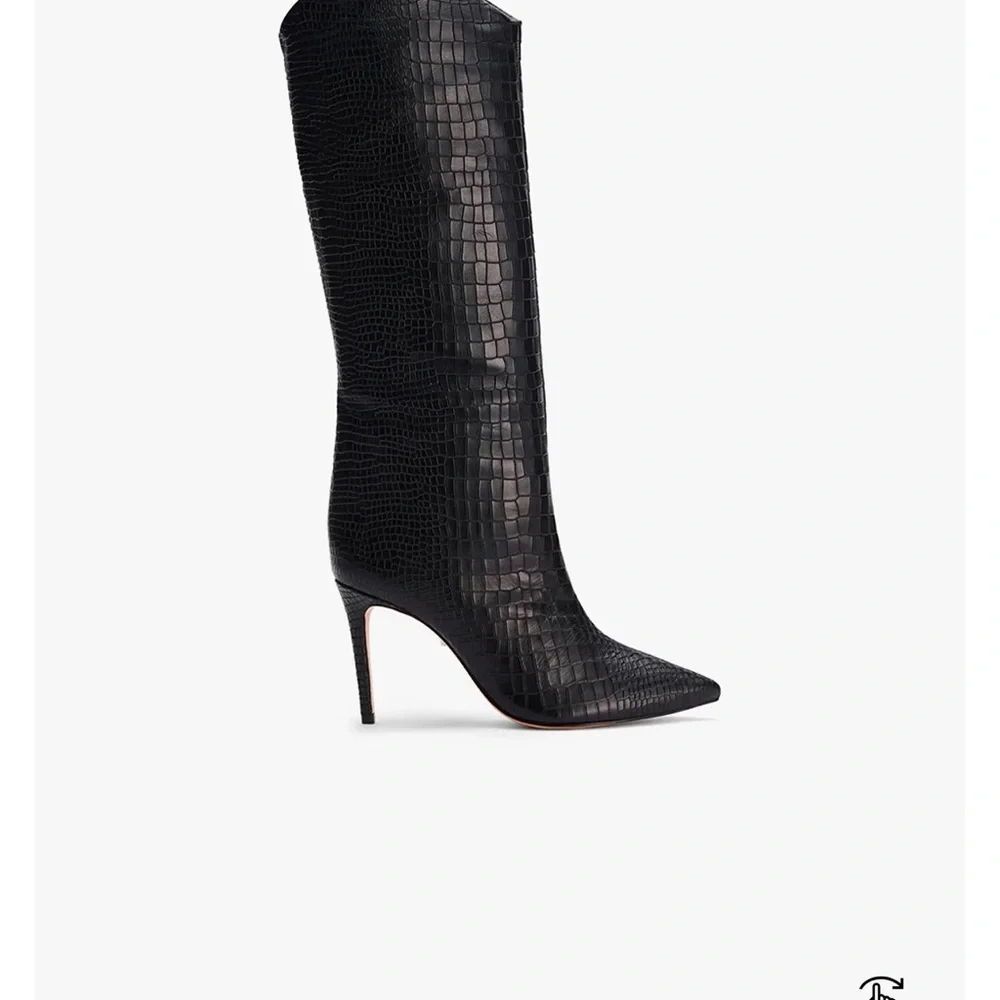 SCHUTZ Women's Croc-Embossed Coral Heeled Boots - Picture 9 of 9